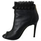 Black Leather Mesh Stiletto High Heels Peep Toe Boots Shoes