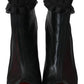 Black Leather Mesh Stiletto High Heels Peep Toe Boots Shoes