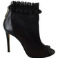 Black Leather Mesh Stiletto High Heels Peep Toe Boots Shoes