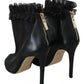 Black Leather Mesh Stiletto High Heels Peep Toe Boots Shoes