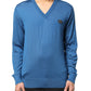 Blue Cashmere Crown V-neck Pullover Sweater