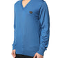 Blue Cashmere Crown V-neck Pullover Sweater