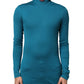 Blue Cotton Turtleneck Long Sleeves Sweater