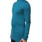 Blue Cotton Turtleneck Long Sleeves Sweater