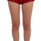 Red Silk Crystal-Embellished Mini Shorts