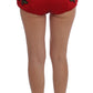 Red Silk Crystal-Embellished Mini Shorts