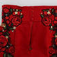 Red Silk Crystal-Embellished Mini Shorts