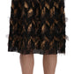 Elegant Gold Black Silk Blend High Waist Skirt