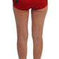 Elegant Silk Red Embroidered Mini Shorts