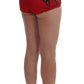 Elegant Silk Red Embroidered Mini Shorts