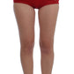 Elegant Silk Red Embroidered Mini Shorts