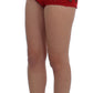 Elegant Silk Red Embroidered Mini Shorts