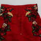 Elegant Silk Red Embroidered Mini Shorts