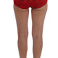 Glamorous Red Silk Floral Embroidered Shorts