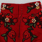 Glamorous Red Silk Floral Embroidered Shorts