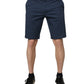 Blue Cotton Mid Waist Men Bermuda Shorts