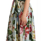 Green Floral Short Sleeves Cotton V-neck Dress