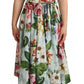 Green Floral Short Sleeves Cotton V-neck Dress