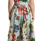 Green Floral Short Sleeves Cotton V-neck Dress