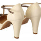 Beige T-Strap Block Heels Pumps Leather Shoes