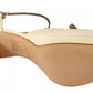 Beige T-Strap Block Heels Pumps Leather Shoes