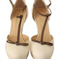 Beige T-Strap Block Heels Pumps Leather Shoes