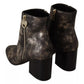 Black Leather Block Heels Ankle Boots Zipper Shoes