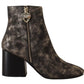 Black Leather Block Heels Ankle Boots Zipper Shoes
