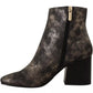 Black Leather Block Heels Ankle Boots Zipper Shoes