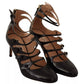 Black Multi Strap Leather Mid Heels Pumps Shoes