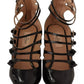 Black Multi Strap Leather Mid Heels Pumps Shoes