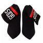 Black Suede Logo Socks Block Heel Ankle Boots Shoes