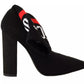 Black Suede Logo Socks Block Heel Ankle Boots Shoes