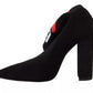 Black Suede Logo Socks Block Heel Ankle Boots Shoes