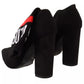 Black Suede Logo Socks Block Heel Ankle Boots Shoes