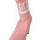 Pink Suede Logo Socks Block Heel Ankle Boots Shoes