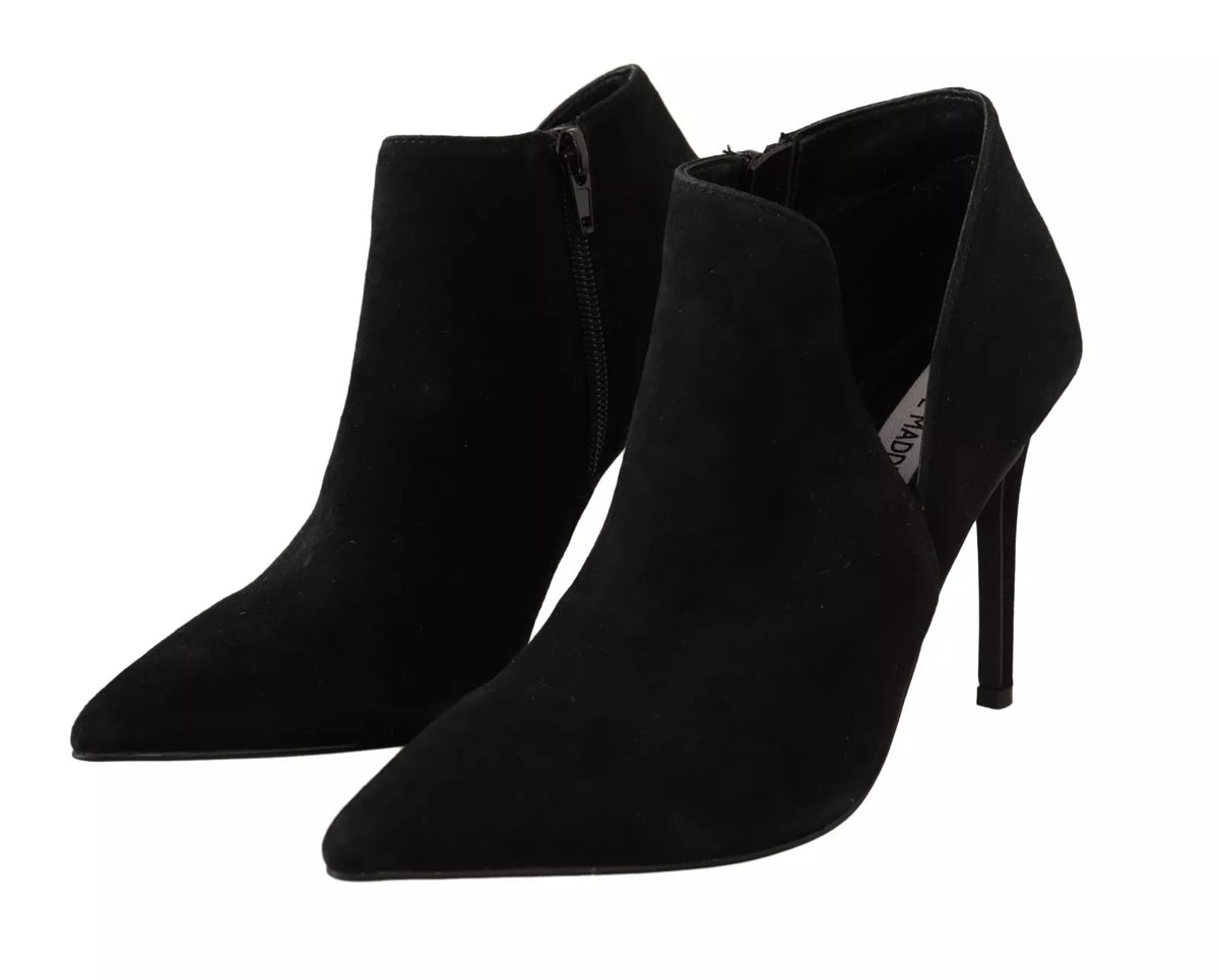 Black Suede Leather Stiletto Heels Boots Shoes