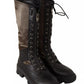 Black Green High Combat Boots Lace Up Military Shoes