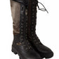 Black Green High Combat Boots Lace Up Military Shoes