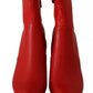 Red Leather Block Heels Ankle Boots Shoes