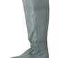 Blue Leather Elastic Flats Pull On Knee High Boots Shoes
