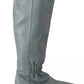 Blue Leather Elastic Flats Pull On Knee High Boots Shoes