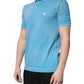 Blue Cotton Crown Collared Men Polo T-shirt