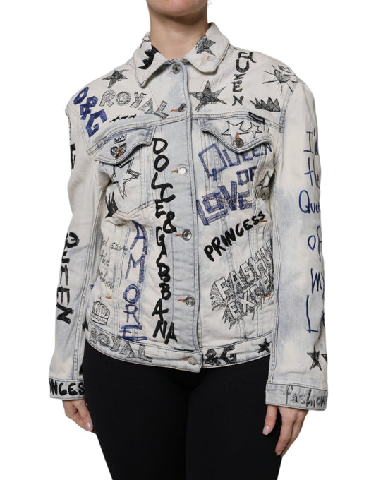 Light Blue Graffiti Button Down Denim Jacket