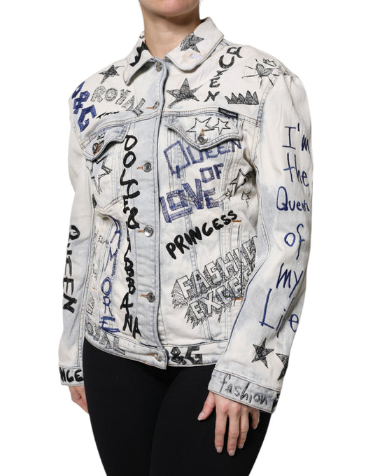 Light Blue Graffiti Button Down Denim Jacket