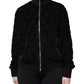 Black Logo Monogram Full Zip Bomber Jacket