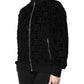 Black Logo Monogram Full Zip Bomber Jacket