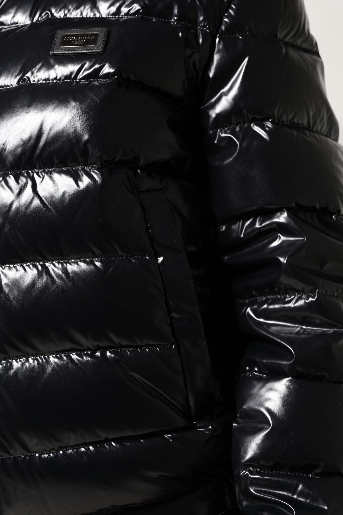 Black Logo Plaque Full Zip Puffer Jacket