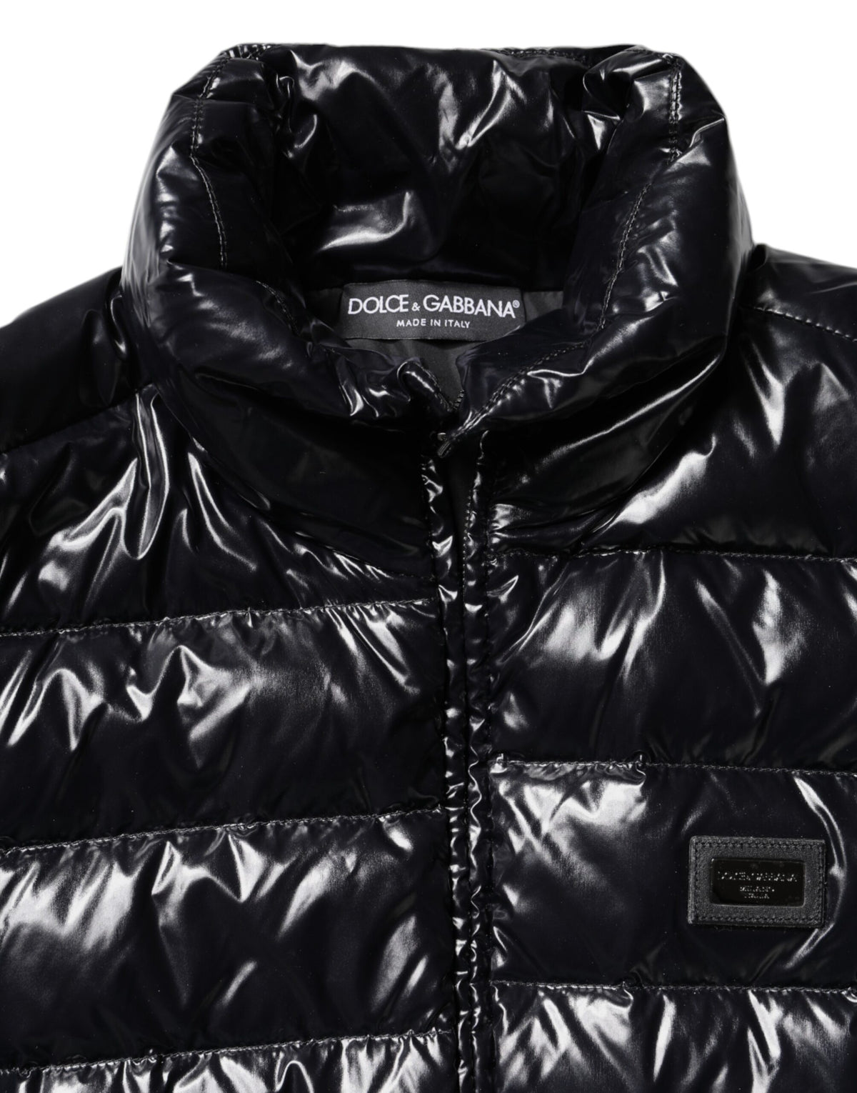 Black Logo Plaque Full Zip Puffer Jacket