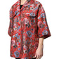 Red Floral Jacquard Button Down Coat Jacket